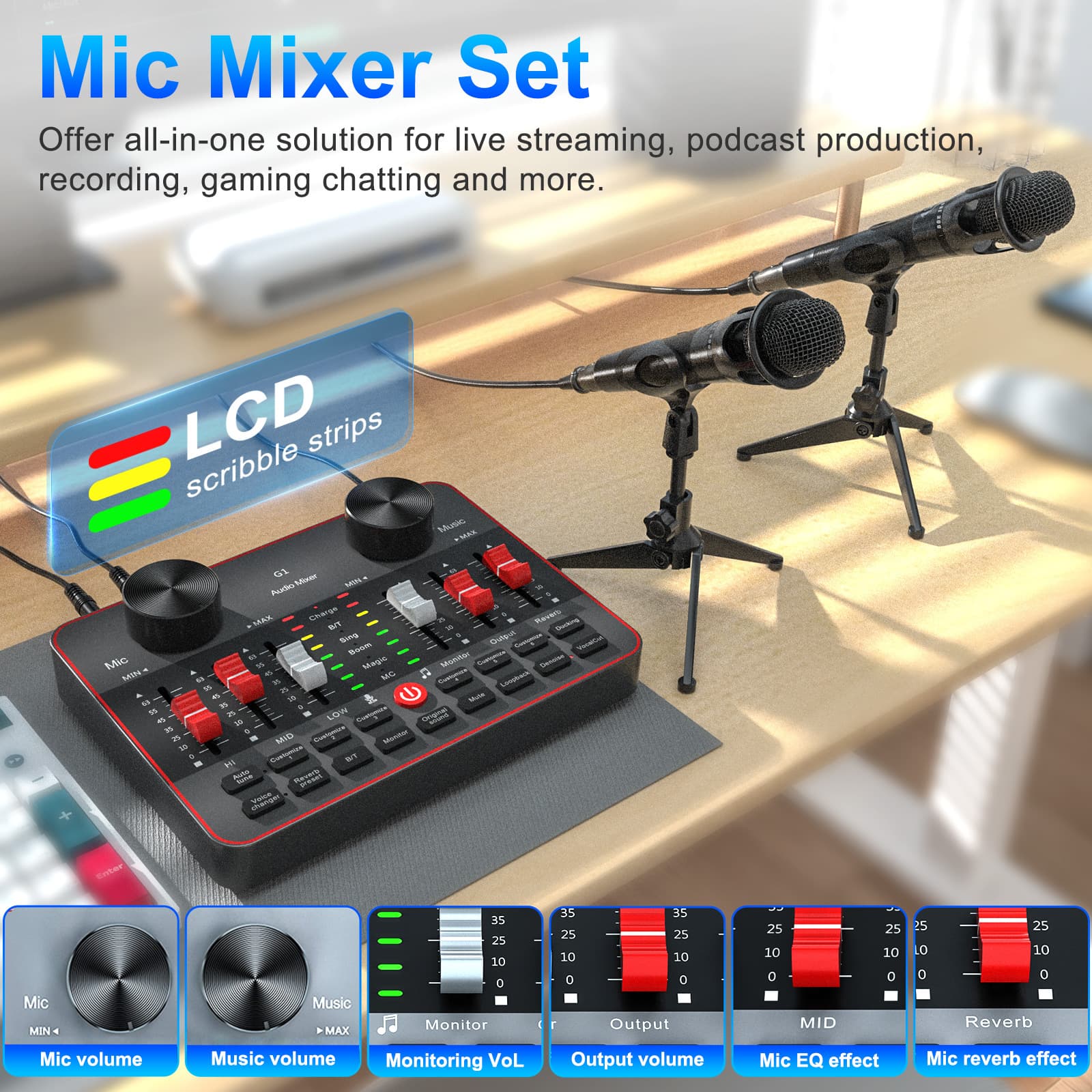 TENLAMP G1-Dual E300 English Version Sound Card Full Set for Live Singing on Mobile and Computer, Host Karaoke