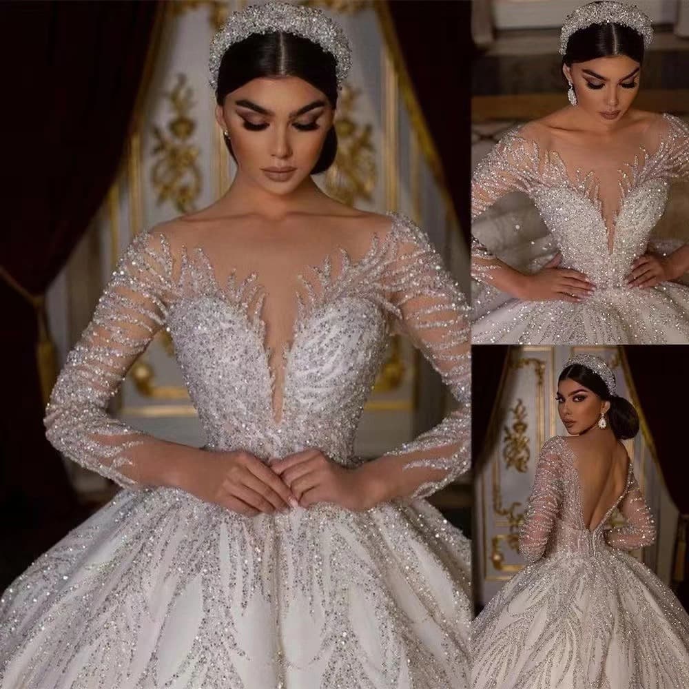 AliExpress Wedding Dress Heavy Luxury Train Gown V-Neck Elegant High-End Backless Sexy Bridal Dress