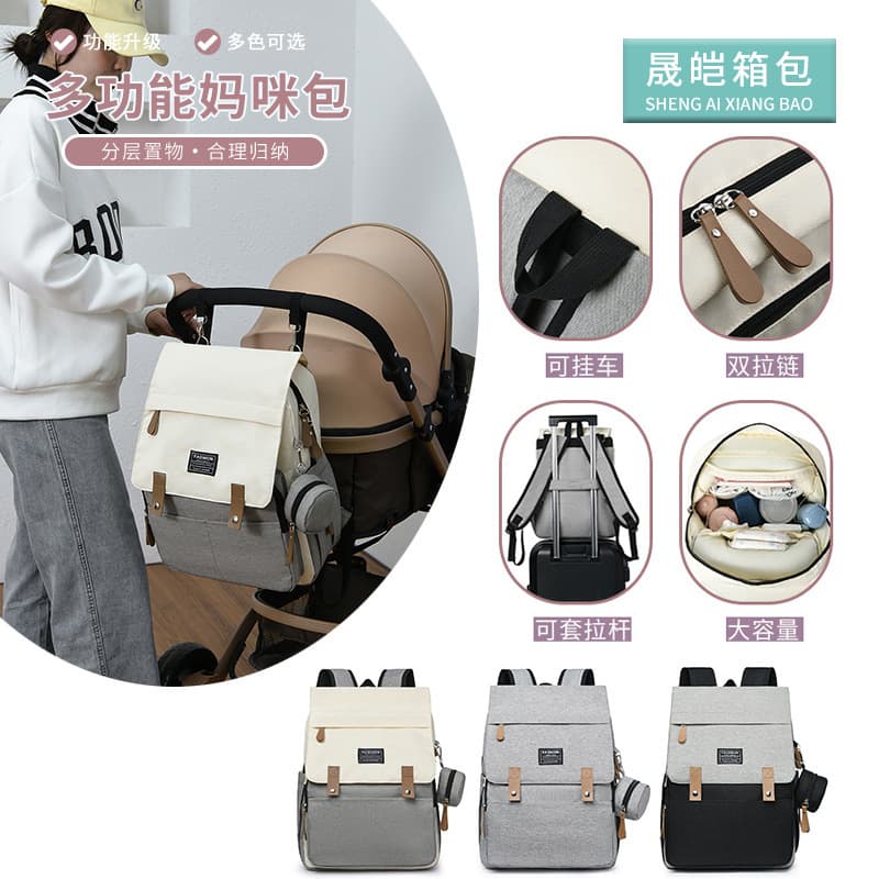 New Mom Backpack with Wet/Dry Separation, Color-Block Design, Stylish Stroller-Hook Compatible Maternity Bag