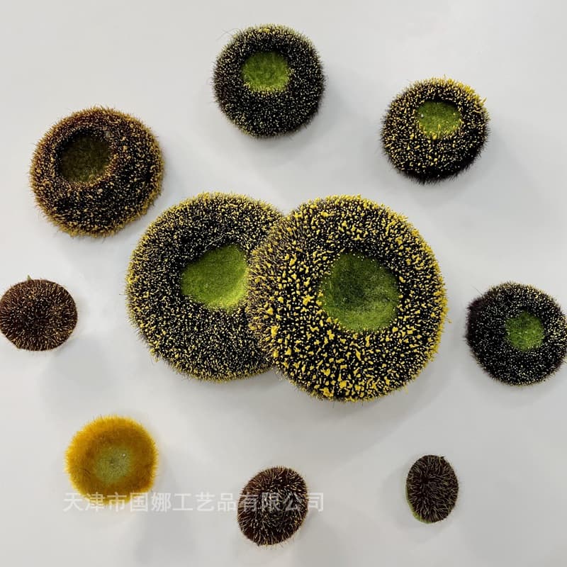 Artificial Simulation Sunflower Sunflower Center Wire Mesh Flower Chrysanthemum Plastic Foam Flocked Flower Core Accessories Semi-Finished