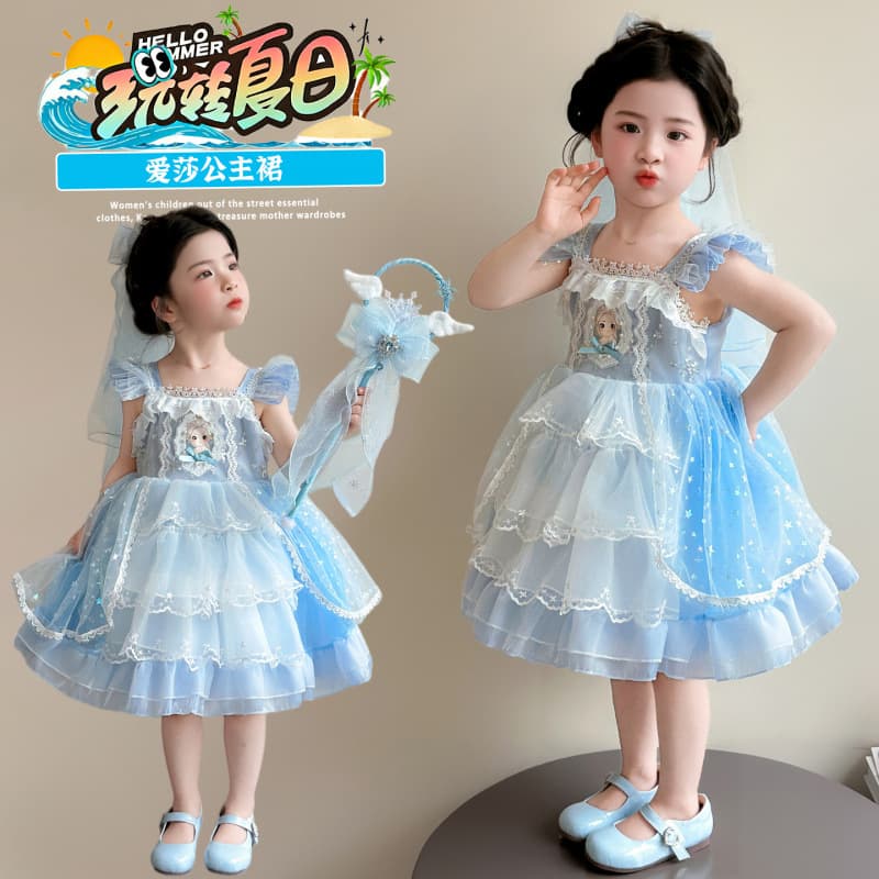 Elsa Princess Dress for Girls Summer 2026 New Children's Birthday Party Dress Baby Lolita Tulle Skirt