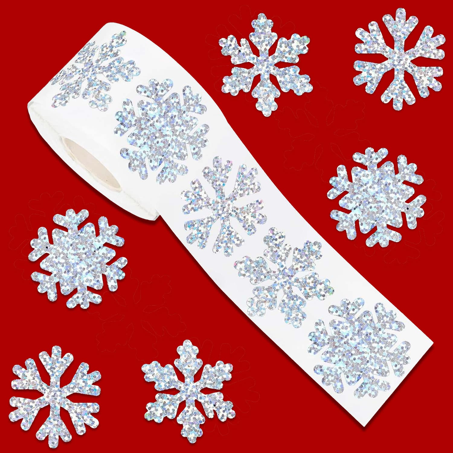 Christmas Snowflake Sticker Roll Self-Adhesive Gift Wrapping Dot Stickers Holiday Decoration Stickers Hot Selling Cross-Border