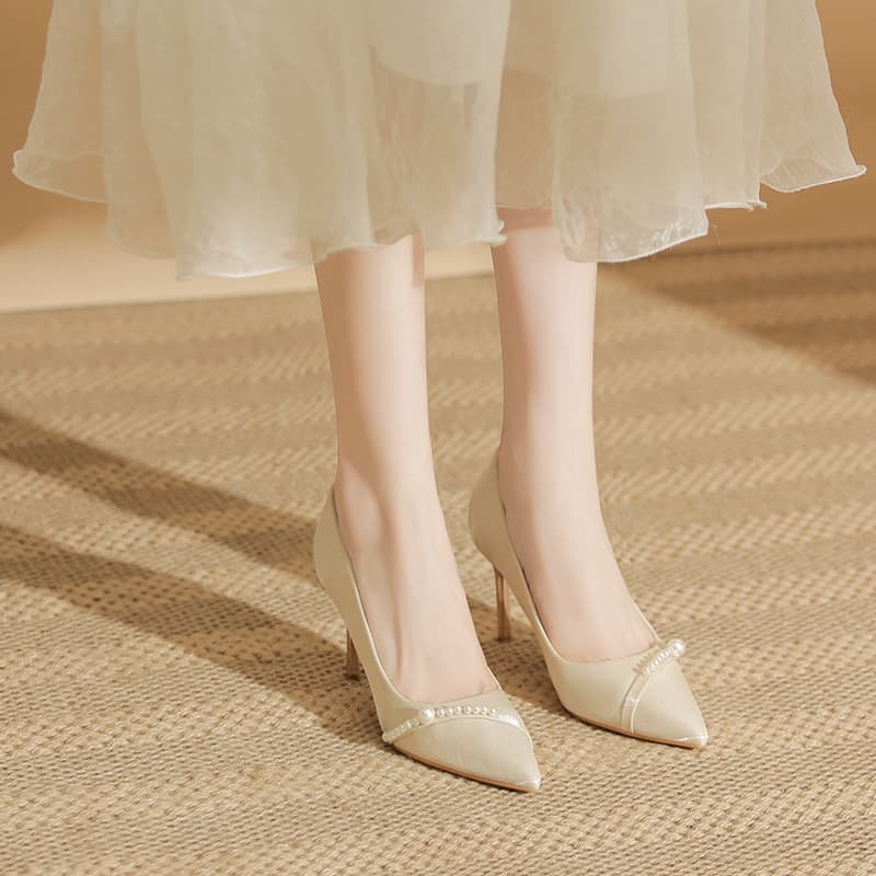Small Size High Heel Shoes for Women, Thin Heel Bride Shoes, White Bridesmaid Shoes, 2024 New Style Wedding Photo Dress Cheongsam Wedding Shoes for Women