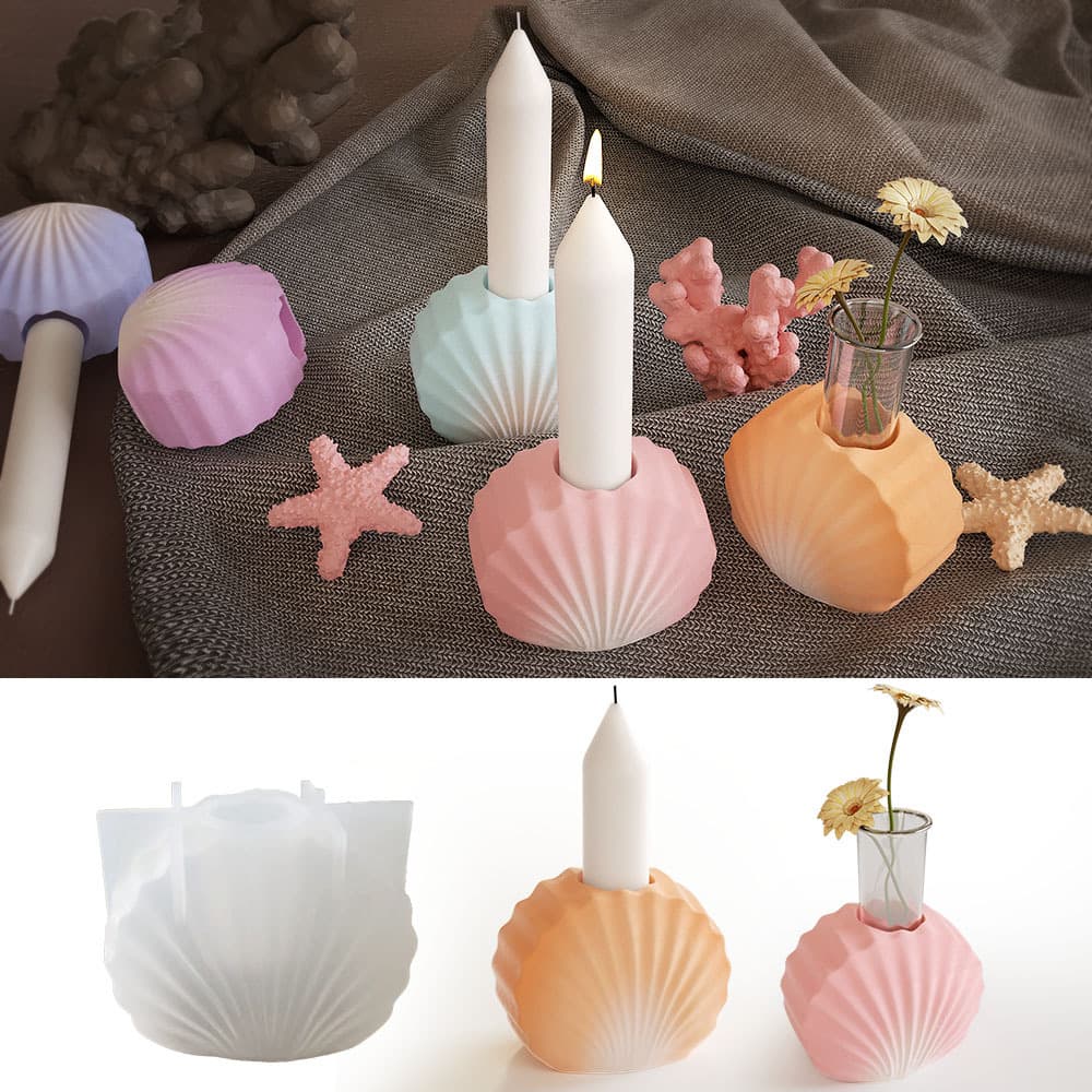 DIY Plaster Cement Shell Candle Holder Mold Striped Shell Vase Candle Base Mirror Epoxy Silicone Mold
