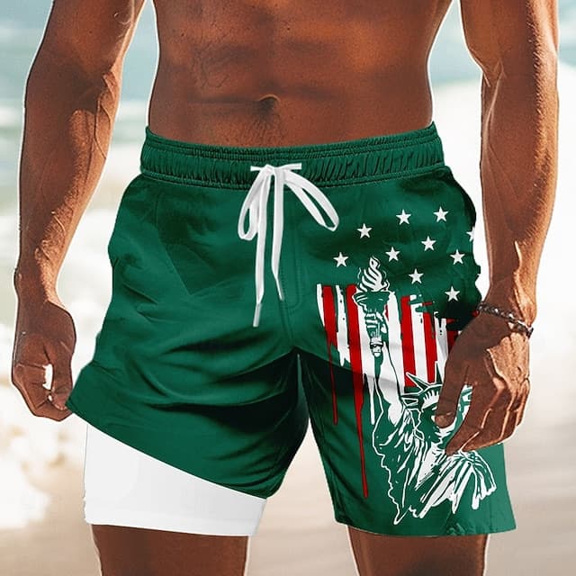 European and American cross-border Amazon AliExpress European and American summer new men's American flag printed double-layer men's shorts