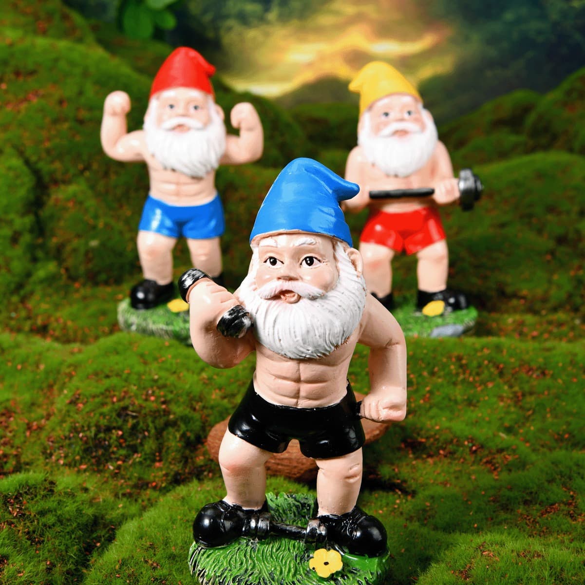 Garden Gnome Exercise Statue Resin Craft Outdoor Indoor Decorative Dwarf Tree Stump Fitness Ornament Fun Handcrafted Decoration