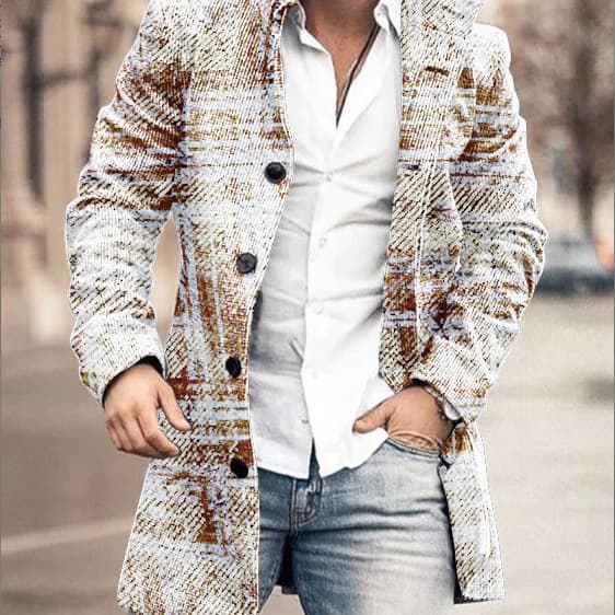 Cross-border Trade Spring New Men's Retro Stand Collar Mid-Length Wool Coat Casual Outerwear