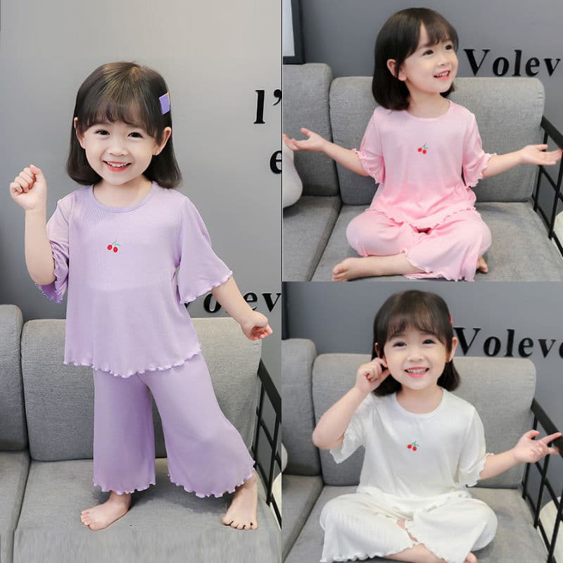 Girls' Short Sleeve Pajamas Ice Silk Summer Set Wearable Outside Best-Seller Baby Girl Thin Homewear Toddler Air-Conditioned Clothing