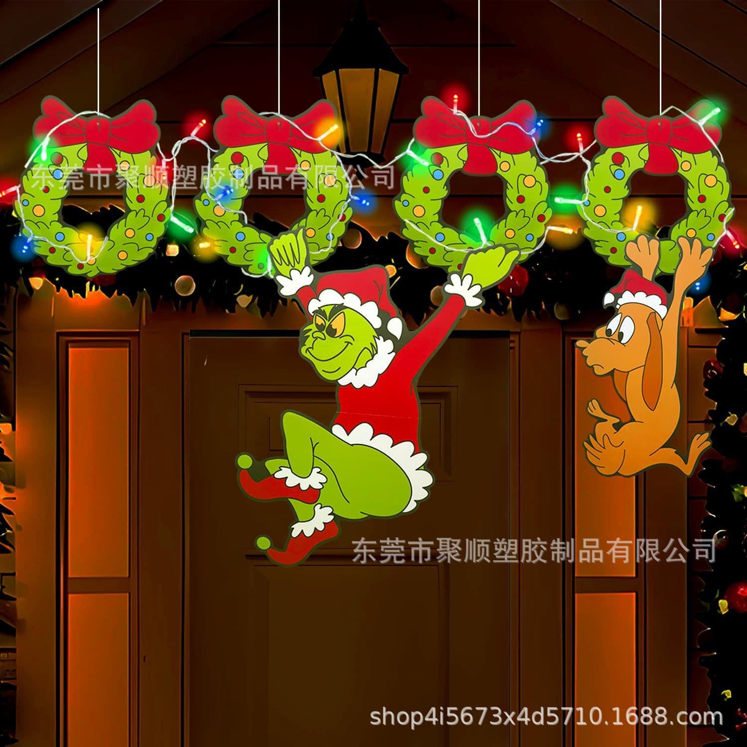 2026 Cross-border Christmas Grinch Decoration Sign Yard Fence Peek-a-Boo Peeker Outdoor Lawn Ground Stake Sign