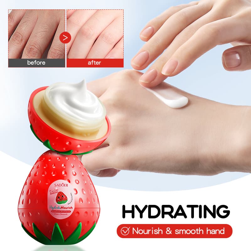 Cross-border Stock Strawberry Hand Cream SADOER Vitamin E Moisturizing Nourishing Hand Cream Factory Direct Export
