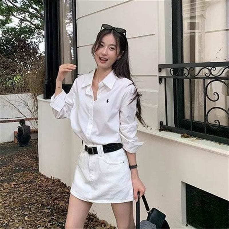 2024 New Loose-Fit Long Sleeve White Elegant Top Jacket Casual Embroidery Design Women's Fashion Chic Blouse Dress Set