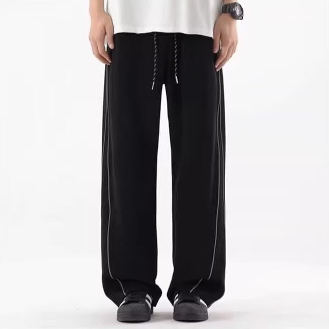 Reflective strip pants men's trendy autumn loose straight casual pants men's trendy teenagers wide-leg versatile sports pants