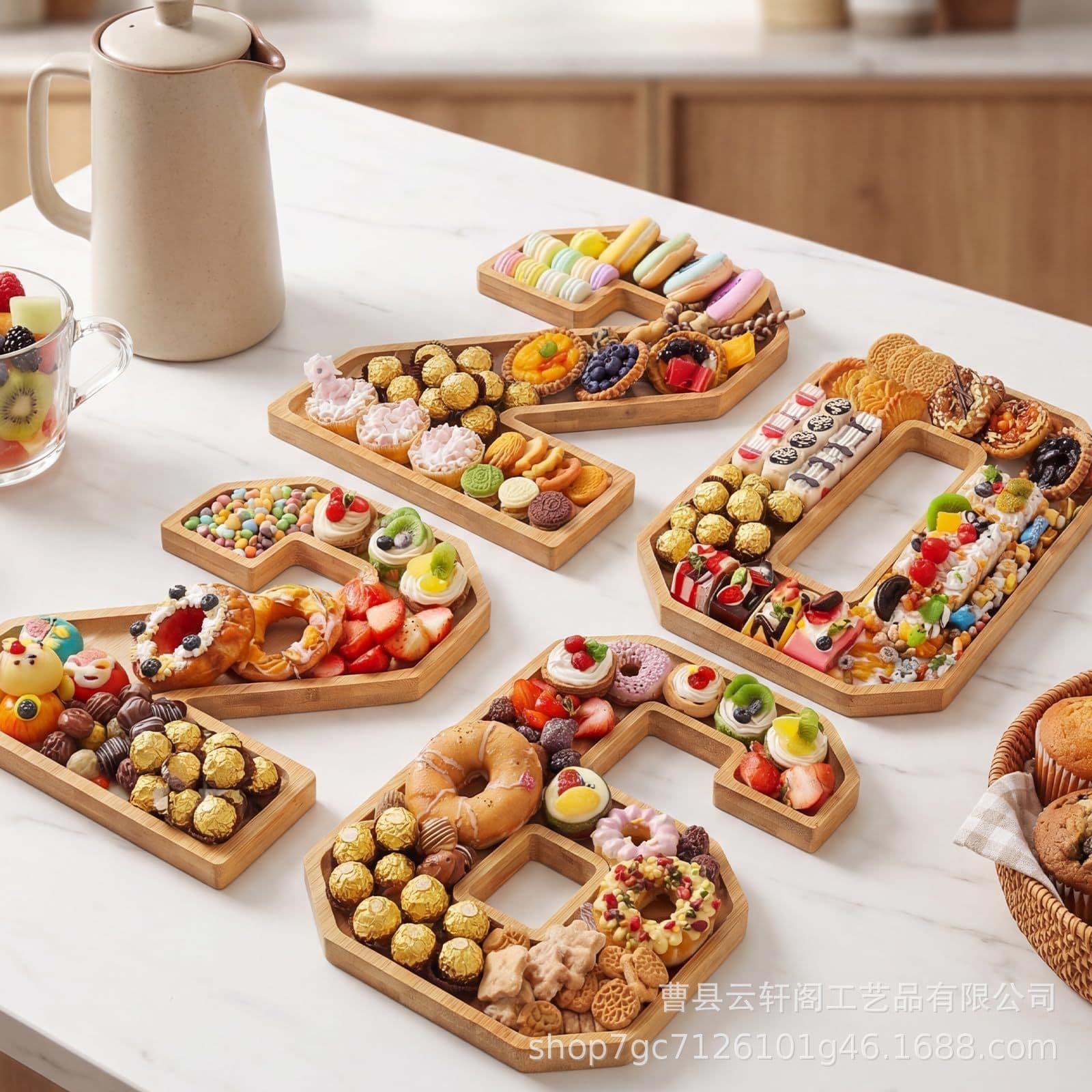 In Stock 2026 Bamboo Tray Party Gathering Snack Plate Dining Tray Afternoon Tea Cake Plate Wholesale Number Plate