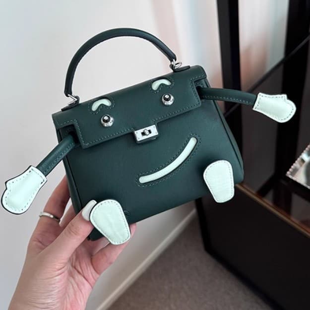 2025 New Smiley Bag Fashion Genuine Leather Women's Bag Y2K Doll Mini Kelly Bag Cute Crossbody Small Square Bag for Women