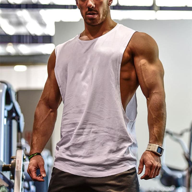 New fitness vest solid color breathable sports bodybuilding large slit loose waistcoat T-shirt cotton men's outdoor wholesale factory