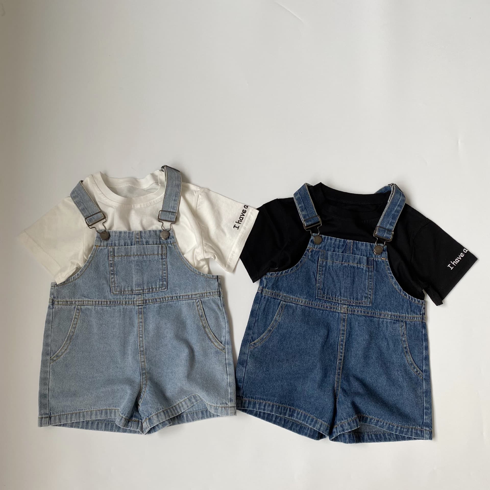 Korean Summer New Arrival Children's Thin Denim Sling Suspender Pants Men's and Women's Washed Dressed Large Pocket Denim Shorts