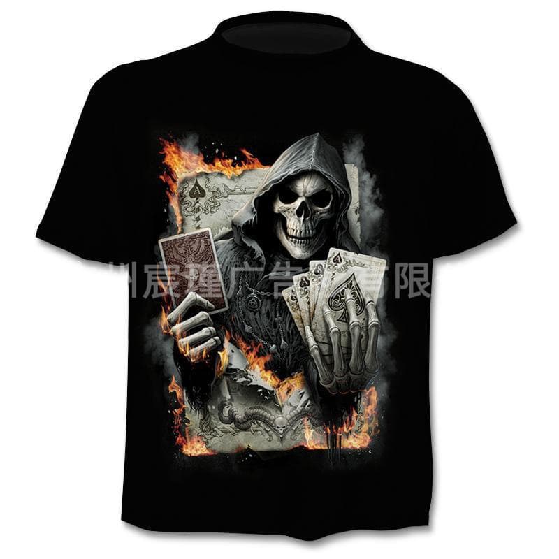 European and American Cross-Border Four-Season Youth Skull Demon Short Sleeve Custom Cartoon Collarless Casual Pullover 3D Export T-Shirt