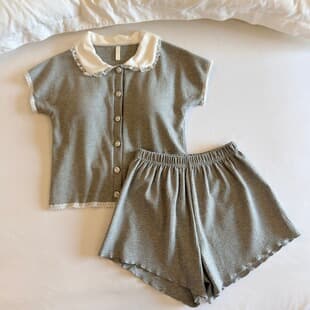 Summer Solid Color Women's Pajama Set with Built-in Pads: Simple Notch Collar Short Sleeve, Sweet Set with Lace Trim Peter Pan Collar Loungewear