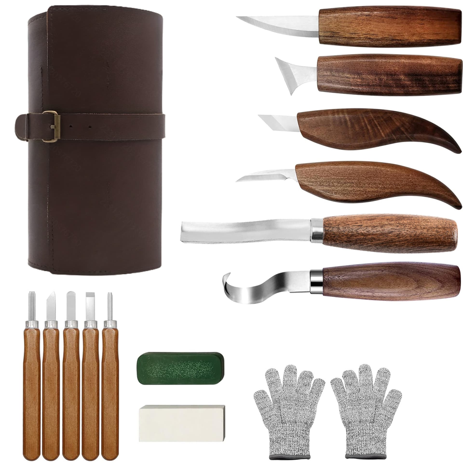 Carving Knife Square Handle Wood Carving Tool Set 12-Piece Wood Knife Spoon Carving Knife Woodworking Knife Vintage Leather Set