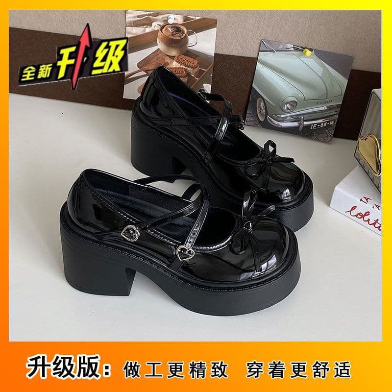 Bowknot High Heel Mary Jane Shoes, Japanese JK French Style Versatile Single Shoes