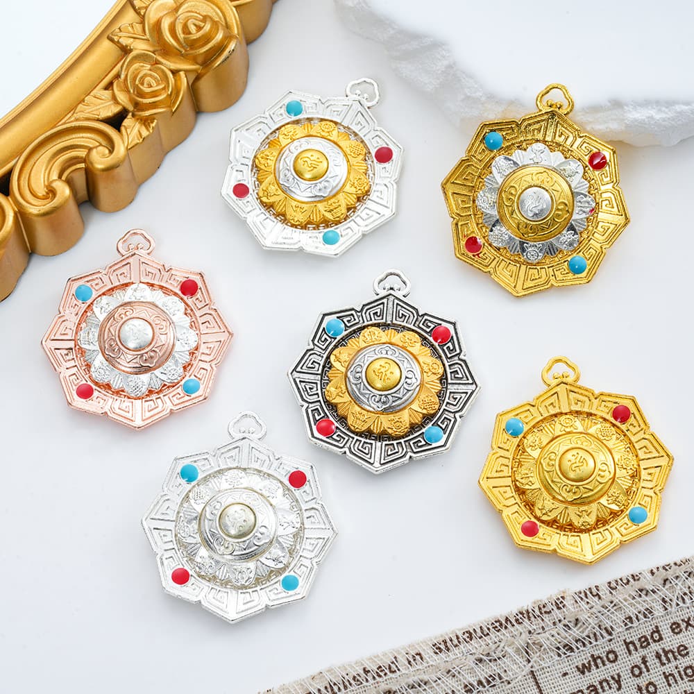 Xinjiang Tibetan Jewelry Eight Treasures Six-Character Mantra Pendant Nine Palaces Bagua Ten Phases Freedom Card Rotatable Necklace Pendant