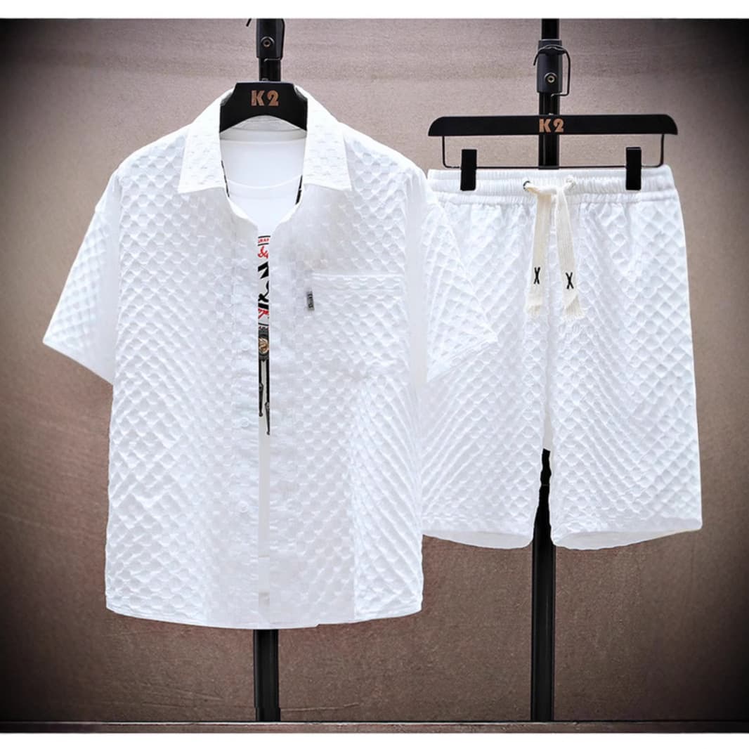2024 Summer Ice Silk Men's Stylish Short Sleeve Shirt and Shorts Set - Thin Sport Casual Two-Piece Set