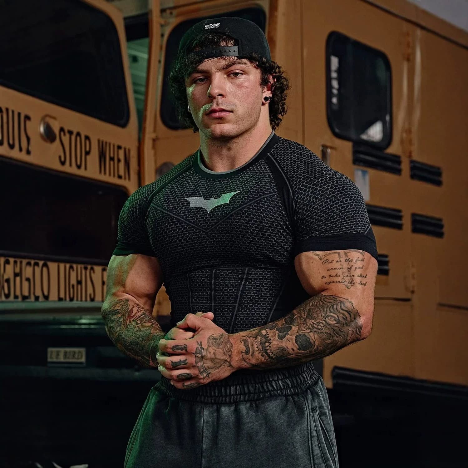 YOUNGLA co-branded Batman new men's tight T-shirt jogger sports fitness running training quick-drying short sleeves