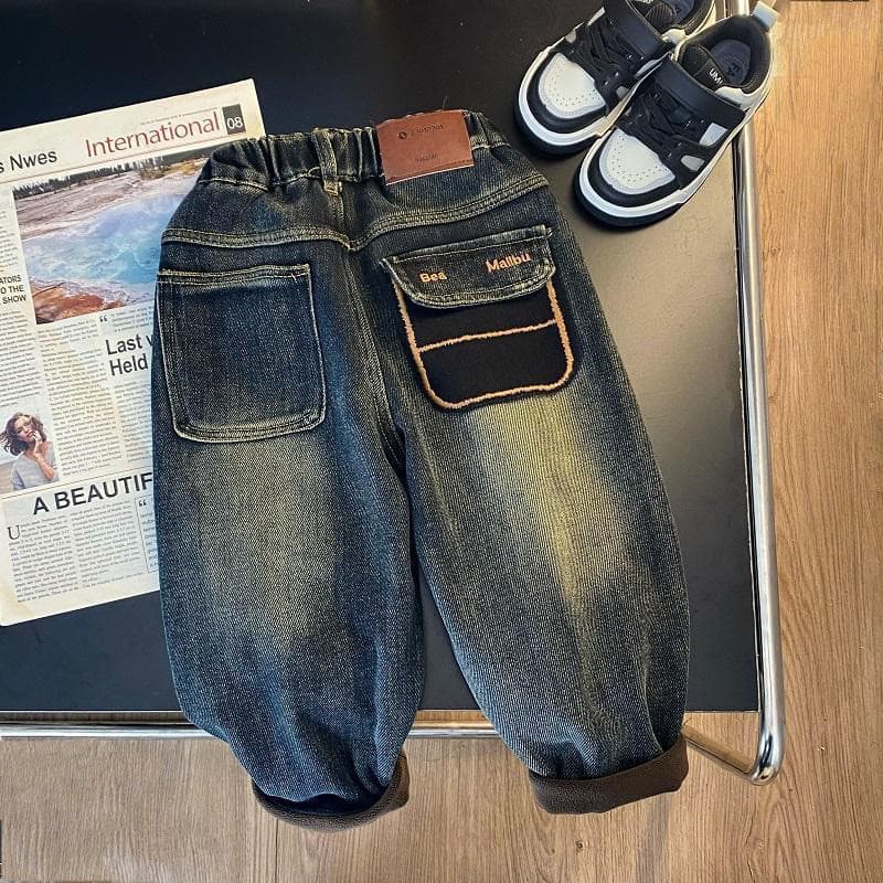 Boys' Fleece-Lined Jeans Fall/Winter 2026 New Style Baby Winter Clothing Kids' Integrated Fleece Thick Fashion Jeans