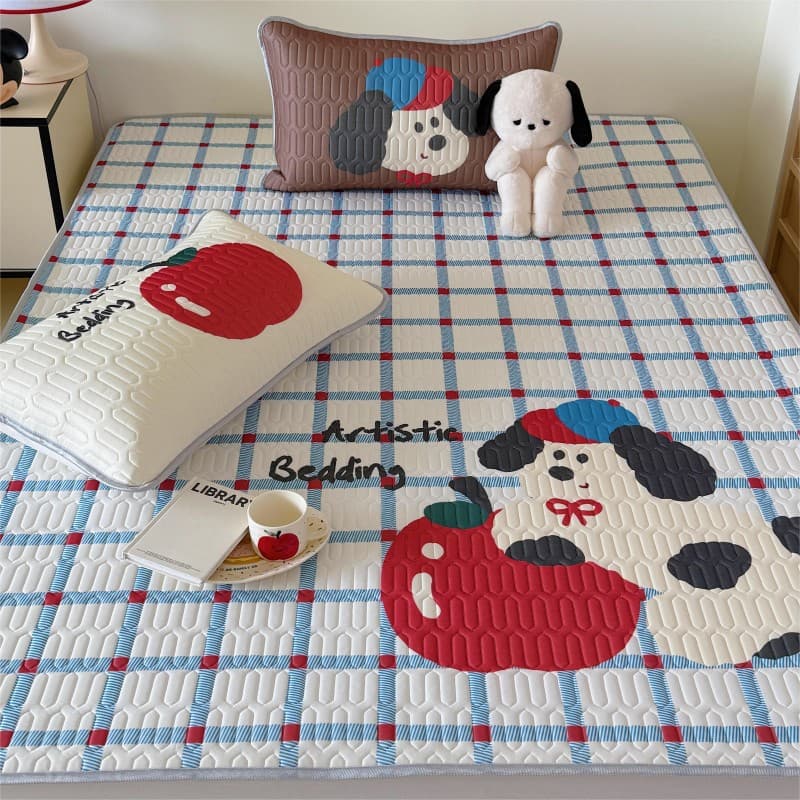 Summer Ins Cartoon Latex Cooling Mat Three-Piece Set, Cute Dog Cat Dormitory Children's Soft Mat 1.5m 1.8m