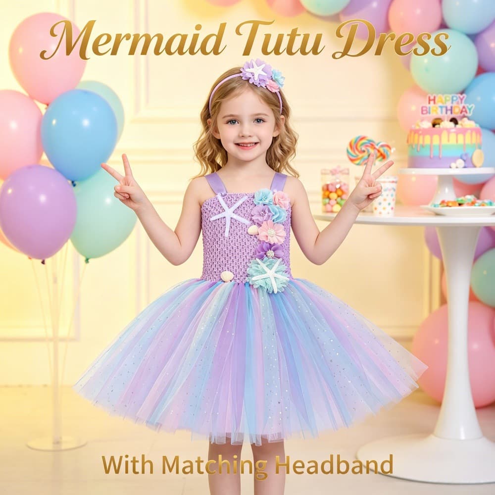 Mermaid Tutu Dress for Girls Princess Dress Halloween Performance Children's Costume Knitted Tulle Net Tutu Gown
