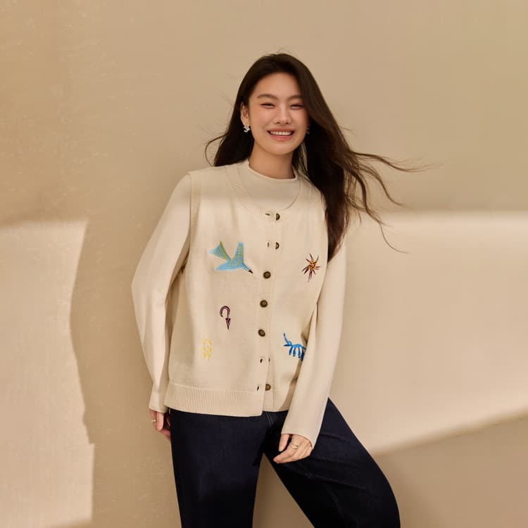 [Wool Vest] Slim & Stylish Plus Size Women's Retro Age-Reducing Embroidered Round Neck Top for Curvy Women, 2025 Winter New Arrival