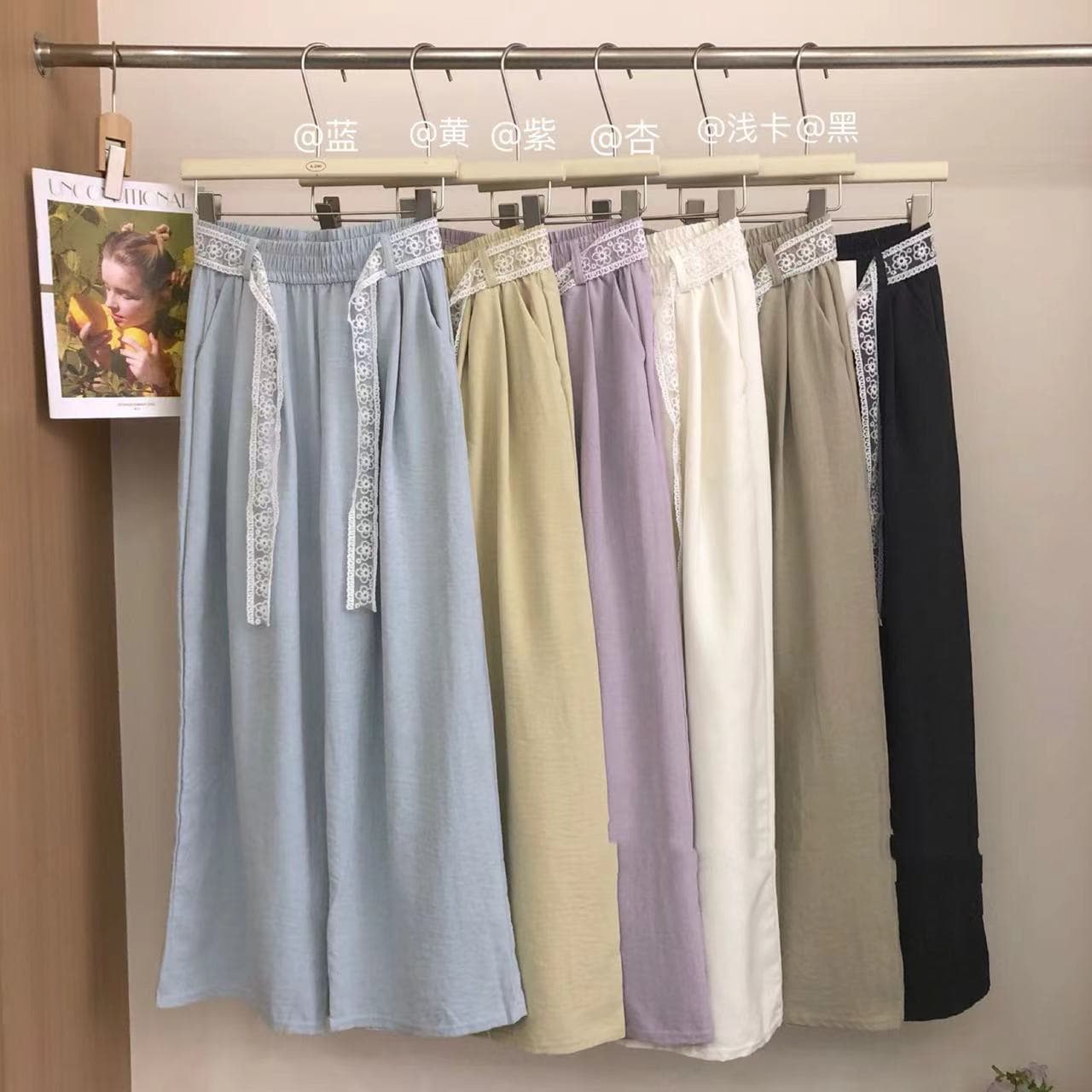 Korean Lace Belt Milk Foam Wide-Leg Pants High-End Loose Fit Slimming Casual Versatile Solid Color Floor-Length Straight Pants