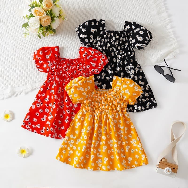 New Summer Baby Girl Floral Dress, Infant Puff Sleeve Smocked Princess Dress, Toddler Fashion Dress