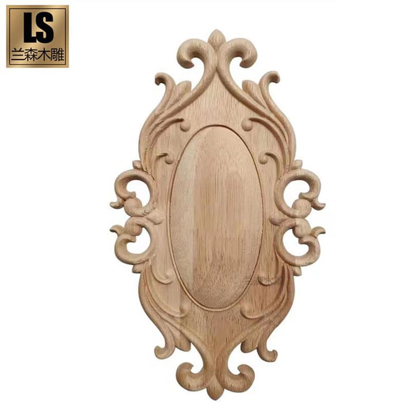 Dongyang Wood Carving Solid Wood Veneer Accessories European Style Decorative Cabinet Door Wood Door Decoration Chinese Background Wall Archway Flower