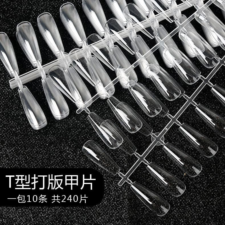 Nail Art T-Shape Practice Tips, Natural Ballet Press-On Nails, Transparent for Design