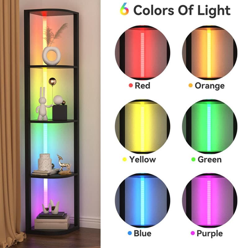 RGB Color Floor Lamp for Corner, Living Room, Sofa, Study, Bedroom Atmosphere Lighting with Multi-layer Shelf Bookcase