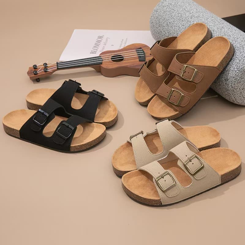 New Summer Trendy PVC Buckle Leather Birkenstock Flat Beach Casual Sandals Unisex Half-Slippers Thick-Sole Outdoor