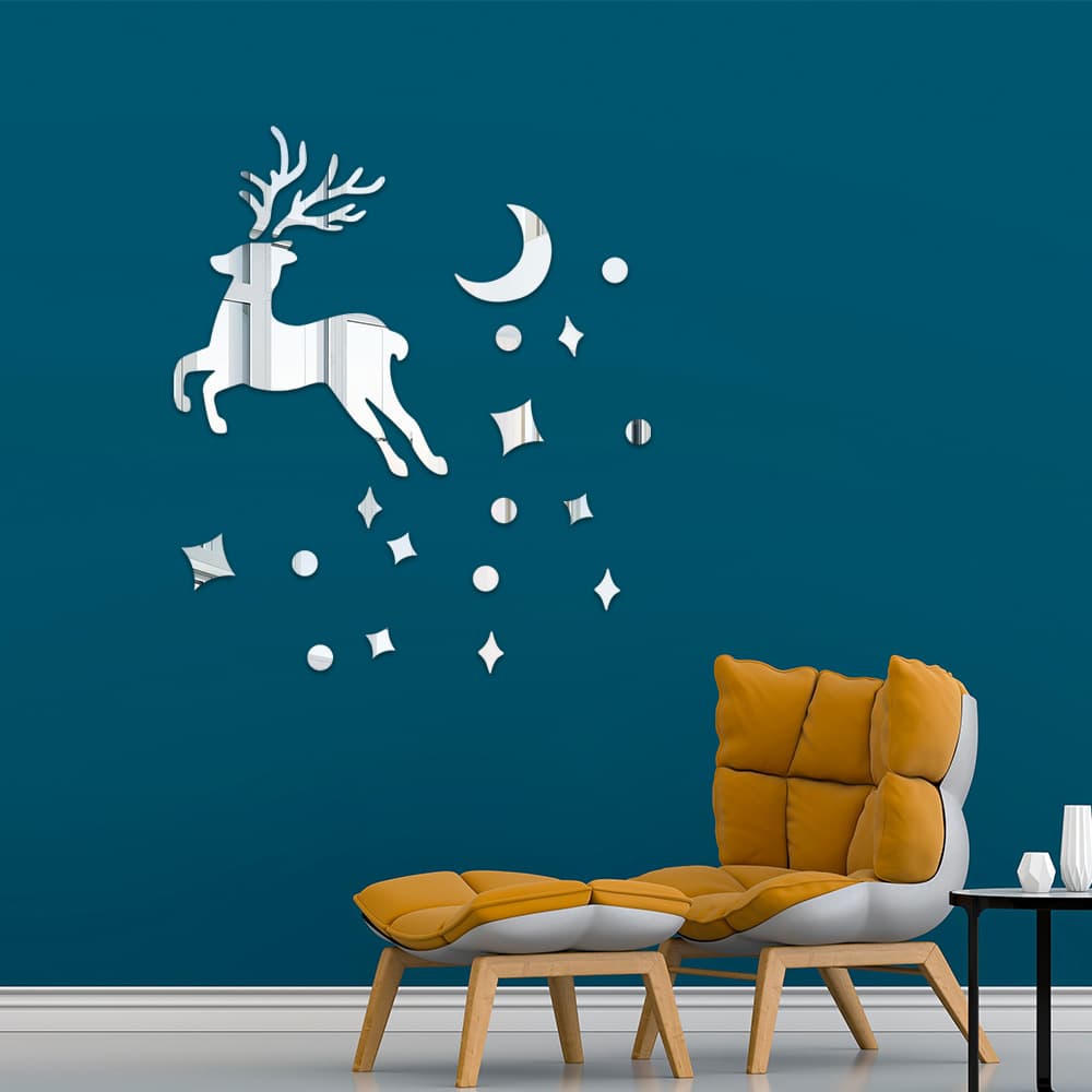 JM589 Moon Sika Deer Mirror Acrylic Three-dimensional Wall Sticker Self-adhesive Room Warm and Creative Wall Decoration