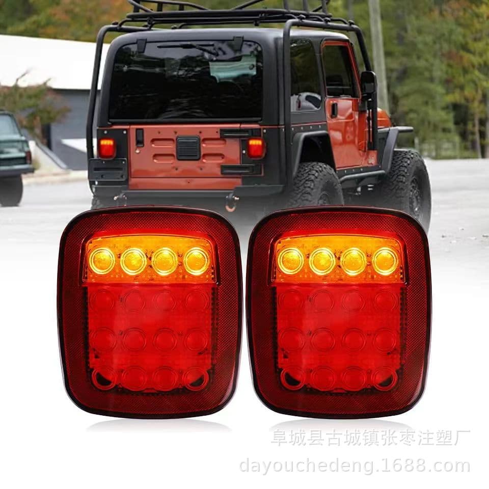 Factory supplies 16-LED dual-color trailer taillights for Wrangler trailers, 12V/24V, and truck taillights.