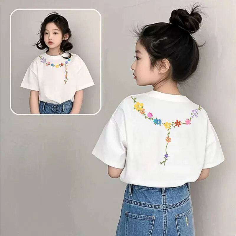 Children's Summer Short Sleeve Top Korean Style Fashionable Printed Girls Short Sleeve T-Shirt Summer Base Layer for Older Kids