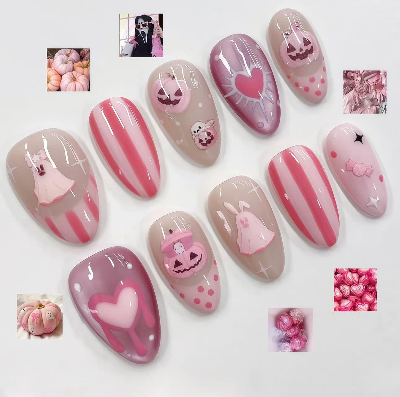 Pink Little Ghost Halloween Party Wearing Nails Halloween Nails European and American Cross-Border Ins Nail Art Patch