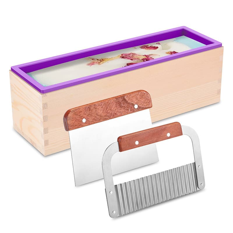 1200ML Rectangular Loaf Soap Mold Cake Mold Silicone Soap Mold with Wooden Box Soap Cutter Set