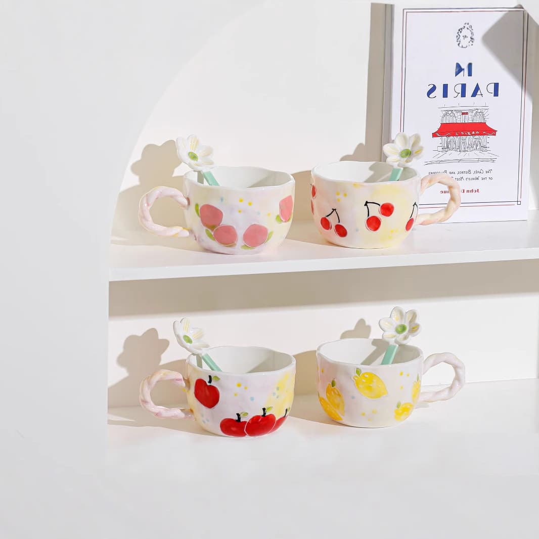 Creative High-Aesthetic Pastel Fruit Mug, Souvenir Breakfast Cup, Ceramic Personalized Underglaze Cup