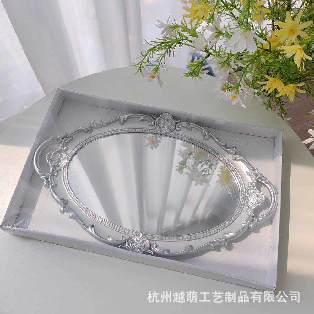 Cross-border European French Vintage Photography Prop Relief Jewelry Storage Ornament Desktop Decorative Mirror Glass Tray