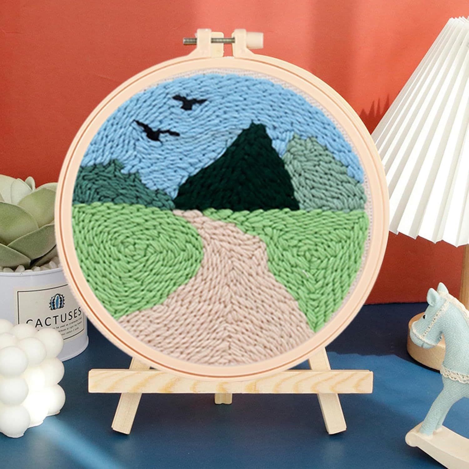 Cross-border Punch Needle Embroidery Handmade DIY Material Kit Ornament Wool Embroidery Punching Fun Decorative Painting Embroidered Art Gift