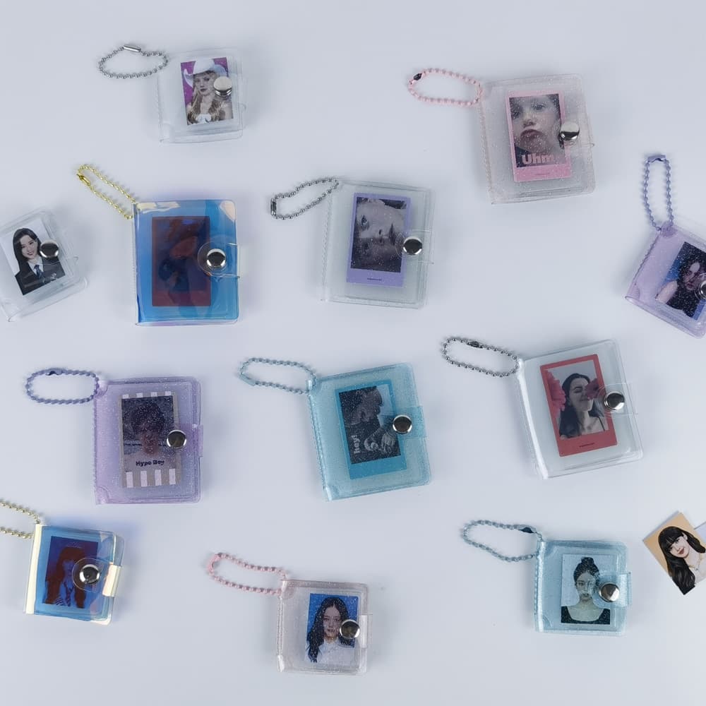 Mini 1 Inch 2 Inch Photo Album with Keychain Storage for Couples PVC Cover Cartoon Style Heat Press Binding Suitable for Gifts