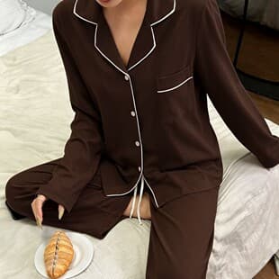 Amazon European and American Bestseller Women's Cross-Border Sleepwear Lapel Casual Solid Color Long Sleeve Long Pants Comfortable Loungewear Set