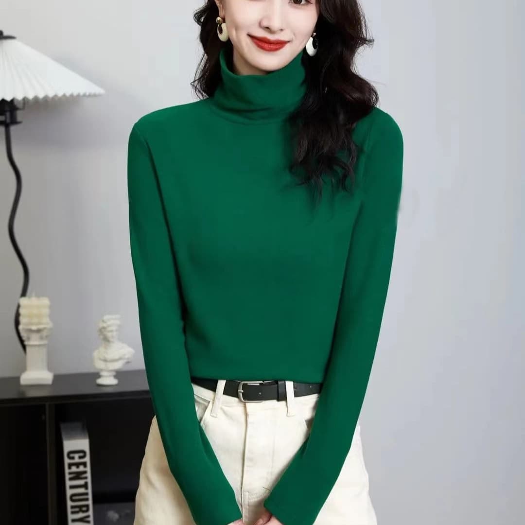 High-Quality European Autumn/Winter Fleece-Lined Double-Sided Flannel Long-Sleeve Stretch Knitted Base Layer