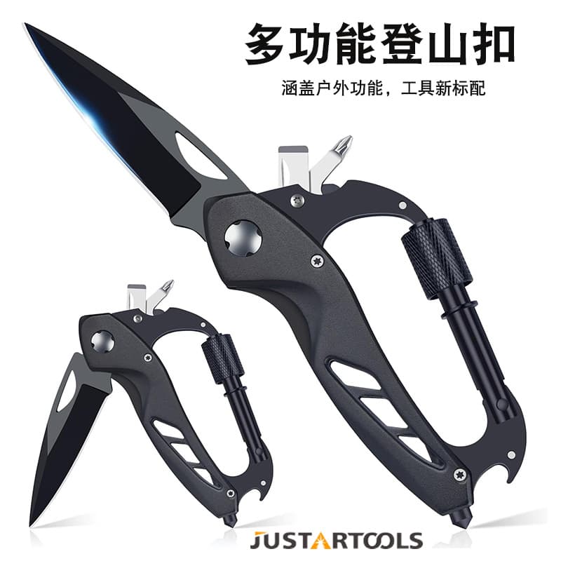 Cross-border hot-selling wholesale multi-functional carabiner folding EDC knife outdoor multi-purpose camping equipment car accessory