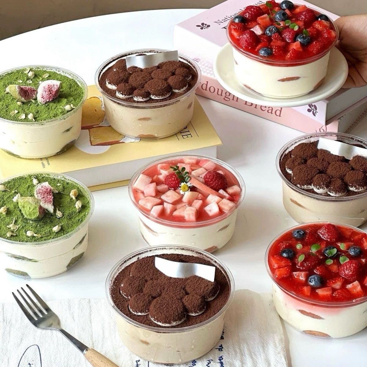 Matcha Thousand Crepe Mousse Cake Packaging Box Round Creamy Fruit Tiramisu Box Western Dessert Packing Box